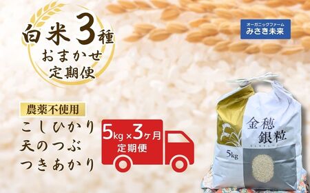 [3か月定期便]白米 おまかせ3品種 令和7年産 新米 15kg (5kg×3回) コシヒカリ・天のつぶ・つきあかり | 農薬不使用 化学肥料不使用 みさき未来