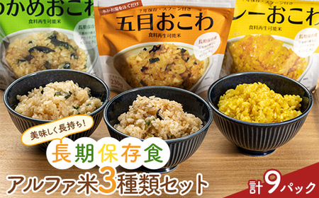 美味しく長持ち！長期保存食アルファ米３種類セット９パック入り F20C-843