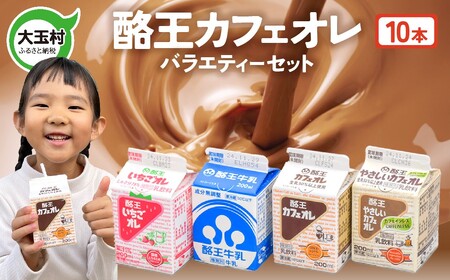 酪王バラエティセット 200ml×10本セット ｜ 福島県 大玉村 生乳 牛乳 こども キッズ ミルク カフェオレ カフェ コーヒー いちごオレ 飲みきり ご当地 福島県 大玉村 | pl-va-200ml-10s