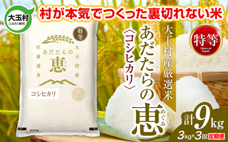 [定期便]大玉村産厳選米「あだたらの恵」特等 (品種:コシヒカリ)9kg(3kg×3回) | on-akt-3kg-t3-r7