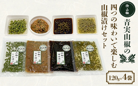 侍山椒 青実山椒の四つの味わいで楽しむ山椒漬けセット 各種120g 味噌漬け しょうゆ漬け 塩漬け オイル漬け セット 発酵食品 食品
