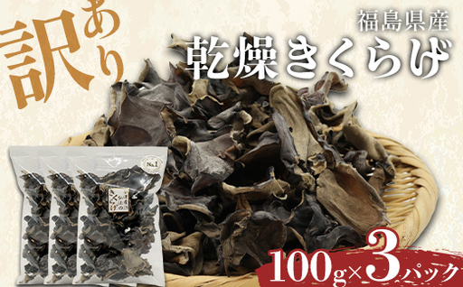 【訳あり】福島県産 乾燥きくらげ100g×3パック きくらげ 木耳 キクラゲ 肉厚 国産 食品  F4D-2585