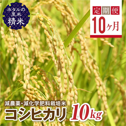  ＜定期便10ヶ月＞【ホタルの里米】環境に配慮し農薬を減らした栽培米 コシヒカリ精米10kg  F4D-2300