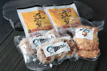 あわびご飯の素とまぐろバーグ&カツセット、新商品=にんにくみそのセット