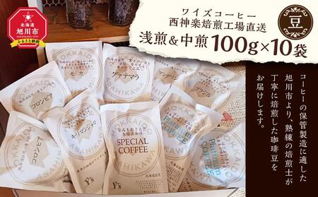 [豆]浅煎&中煎 100g×10袋 北海道旭川焙煎 ワイズコーヒー西神楽焙煎工場直送 | コーヒー コーヒー コーヒー コーヒー コーヒー _02945