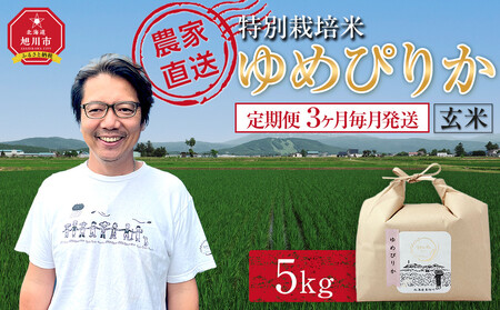 [先行予約][定期便]特別栽培米ゆめぴりか玄米5kg 令和7年産 3ヶ月毎月発送(10月より発送予定) | 玄米 玄米 玄米 玄米 玄米 _05271