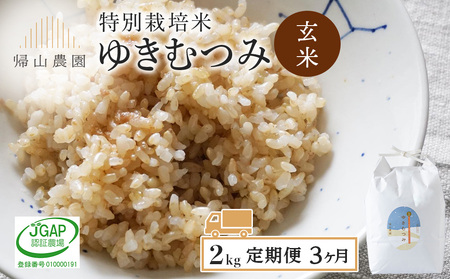 [定期便3カ月]玄米「ゆきむつみ2kg」特別栽培米産地直送[帰山農園] 米 こめ 北海道産お米 北海道米 美味しいお米 北海道産米 道産米