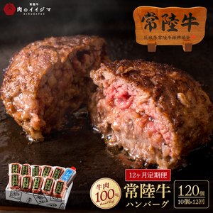12ヶ月 定期便 肉 常陸牛ハンバーグ100g×10個 計1kg 12回 セット ギフト リピーター続出!個別真空パック 焼くだけでレストランの味 国産牛 黒毛和牛 父の日 お取り寄せ お祝い 内祝い 出産 結婚 快気祝いプレゼント 誕生日 ギフト対応 茨城県 水戸市 肉のイイジマ(DU-160)