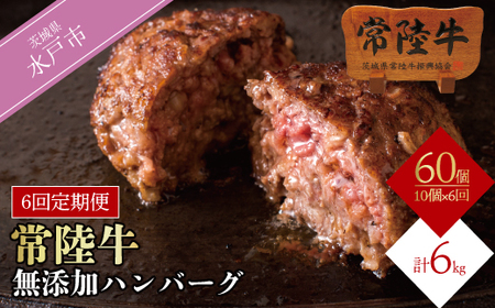 [定期便6回] お中元 ハンバーグ ふるさと納税 無添加 計1kg × 6回 セット ギフト お返し 内祝い 記念日 プレゼント 常陸牛ハンバーグ100g×10個×〜個別真空パック〜 焼くだけでレストランの味 ギフト対応 [肉のイイジマ] 茨城県 水戸市(DU-60)