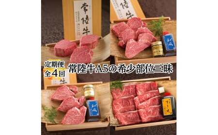 [ 定期便 全4回 ]肉 常陸牛 A5の希少部位三昧 木箱入り フィレ赤身 シャトーブリアン フィレミニヨン みすじ 焼肉 ステーキ ヒレ ヘレ お中元 和牛 黒毛和牛 牛肉 冷凍 高級 茨城県 水戸市 高額 270000円[ 肉のイイジマ ] (DU-99)