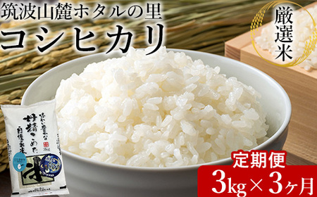 【定期便 3ヶ月】令和6年産 筑波山麓ホタルの里厳選米コシヒカリ3kg　透き通った大粒米 ※離島への配送不可 ※2024年9月下旬～2025年8月上旬頃より順次発送予定