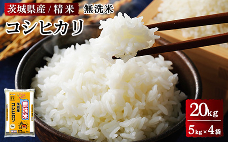 令和6年産 茨城県産 無洗米コシヒカリ 精米 合計20kg（5kg×4袋） ※離島への配送不可 ｜ コシヒカリ ｺｼﾋｶﾘ お米 米 精米 白米 無洗米 20kg  お弁当 もちもち 国産 送料無料 ブランド米 