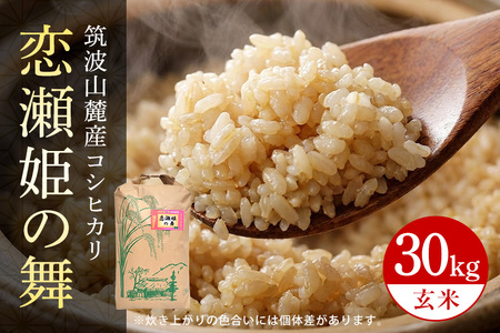 【玄米30kg】筑波山麓厳選米【特A】令和7年産コシヒカリ（恋瀬姫の舞） B07-023