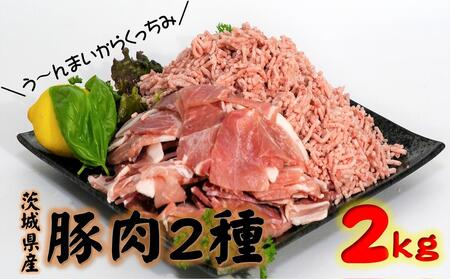 茨城県産 豚 小間切 ひき肉 計2kg 各5パック×200g お肉 豚肉 小間切 ひき肉 う〜んまいから!くっちみ〜