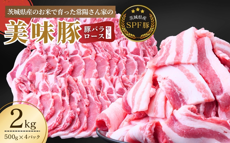 茨城県産のお米を食べて育った常陽さん家の美味豚(SPF豚)ロース&バラ肉セット 焼肉用 2kg | 国産 豚肉 小分け 2kg 豚バラ 豚ロース しゃぶしゃぶ 豚バラスライス 豚 人気 冷凍 茨城県 龍ケ崎市