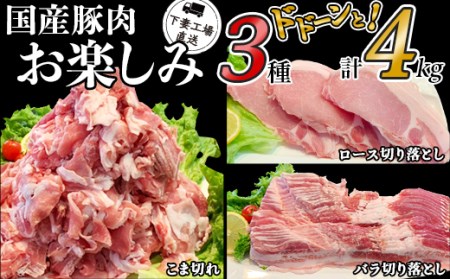 国産豚肉お楽しみ3種セット4kg（250g×16パック/小分け真空包装）【下妻工場直送】【 国産豚肉 豚肉 小分け豚肉 豚肉セット 豚肉人気 豚肉3種 】