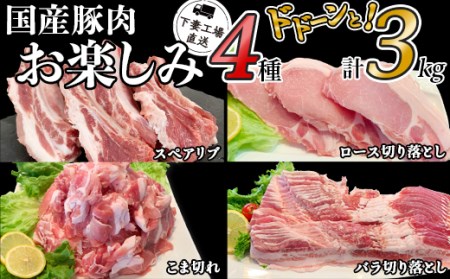 国産豚肉お楽しみ4種セット3kg(小分け真空包装)[下妻工場直送][ 国産豚肉 豚肉 小分け豚肉 豚肉セット 豚肉人気 豚肉4種 ]