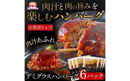 [定期便]肉汁あふれるデミグラスハンバーグ6個入 3ヶ月定期便 日ハム 冷凍 個食 使い切り