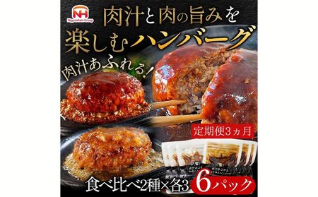 [定期便]肉汁あふれるハンバーグ2種6個セット(デミグラス&和風) 3ヶ月定期便