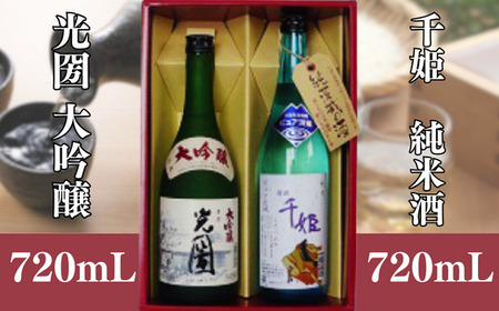 光圀大吟醸・ピュア茨城千姫 (茨城県産初の酒造好適米 ひたち錦 使用)各720ml 2本セット 