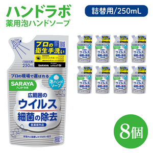 ハンドラボ 薬用泡ハンドソープ 250mL詰替用 8個 [医薬部外品][手洗い 手あらい てあらい 泡 ハンドソープ 石鹸 せっけん 石けん 清潔 洗浄 殺菌 手指消毒 ストック 詰め替え](CL139-H8)