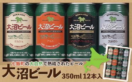 [金賞受賞]大沼ビール350ml 12本入 ギフトセット (ケルシュ3缶・アルト3缶・IPA3缶・スタウト3缶) 飲み比べ NAH001 ビｰル