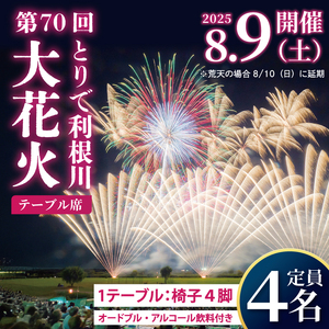 第70回とりで利根川大花火テーブル席|茨城県 取手市 ふるさと納税 花火大会 花火 席 オードブル アルコール 食事つき