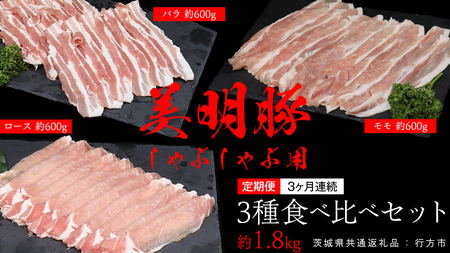 [ 3ヶ月 連続 定期便 ]美明豚 食べ比べセット しゃぶしゃぶ用 約1.8kg (茨城県共通返礼品:行方市) びめいとん ビメイトン ブランド豚 銘柄豚 豚 豚肉 肉 茨城県産 国産 冷凍 豚ロース 豚バラ 豚モモ 頒布会