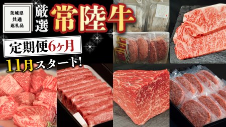 [ 定期便 11月スタート ] 厳選 『 常陸牛 』 6ヶ月セット ( 茨城県共通返礼品 ) 肉 焼肉 国産 霜降 サーロイン もも ハンバーグ ステーキ すき焼き しゃぶしゃぶ