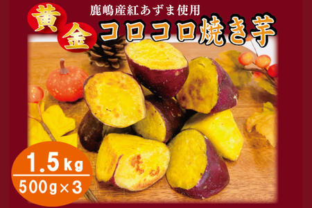 黄金コロコロ焼き芋 「鹿嶋産 紅あずま使用 焼き芋 1.5kg(500g×3袋)」 冷凍 焼き芋 さつまいも 紅あずま 芋 お菓子 おやつ 一口サイズ スイーツ 鹿嶋市 茨城県 (KK-15)