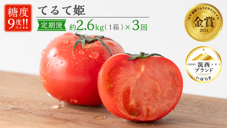 [ 3ヶ月 定期便 ] てるて姫 大箱 約2.6kg × 1箱 [20〜35玉/1箱] 野菜ソムリエサミット 金賞 糖度9度 以上 野菜 フルーツトマト フルーツ トマト とまと [AF111ci]