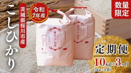 [ 3ヶ月 定期便 ][生産者支援][令和7年産]新米 茨城県桜川市産 こしひかり 10kg ( 5kg × 2袋 ) × 3回 茨城県産 桜川 米 お米 白米 コメ ごはん 精米 コシヒカリ 国産 限定 [SC053sa]