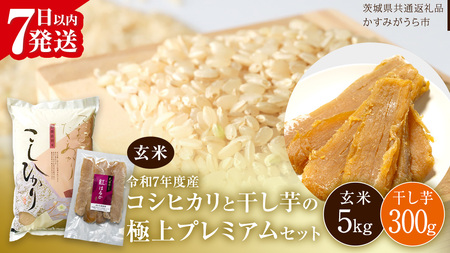 [ 令和7年産 ] コシヒカリ ・ 干し芋 極上プレミアム セット [ 玄米 ] (玄米5kg/干し芋300g) (茨城県共通返礼品 かすみがうら市産) [EX023sa]