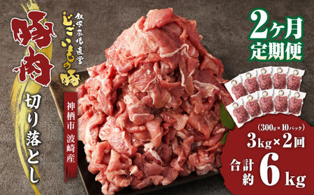 [2ヶ月定期便] 豚肉 切り落とし 約3kg(約300g×10パック)×2回 合計 約6kg 豚 肉 じごいもの豚 定期便 茨城県 神栖市