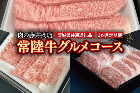 [常陸牛]肉の藤井商店(定期便)常陸牛グルメコース 〜至福の3ヶ月〜 定期便 3か月 贅沢牛肉 高級牛肉 贅沢 毎月お届け 最高級 ギフト 豪華 A5 厳選 サーロイン モモステーキ ハンバーグ ステーキ 特選 お中元 お歳暮 国産 肉 お肉 最 ブランド牛 贈答 化粧箱 黒毛和牛 和牛 国産黒毛和牛 牛(茨城県共通返礼品)