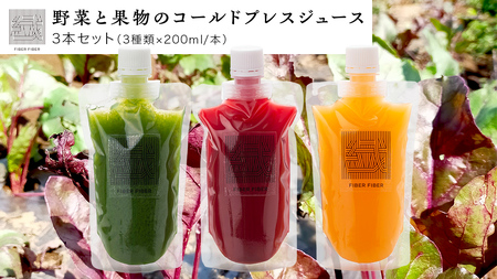 野菜と果物の コールドプレスジュース 200ml × 3本セット 酵素ドリンク デトックス 免疫 ライフスタイル 健康 美容 無添加 野菜 果物 新鮮 有機 無農薬 減農薬 特別栽培 SDGs ジュース 冷凍 解毒 胃腸 やさしい ターンオーバー 代謝 老廃物 新陳代謝