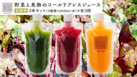 [定期便 全3回]野菜と果物の コールドプレスジュース 200ml × 3本セット 酵素ドリンク デトックス 免疫 ライフスタイル 健康 美容 無添加 野菜 果物 新鮮 有機 無農薬 減農薬 特別栽培 SDGs ジュース 冷凍 解毒 胃腸 やさしい ターンオーバー 代謝 老廃物 新陳代謝