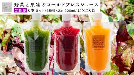 【定期便 全６回】野菜と果物の コールドプレスジュース 200ml × 6本セット 酵素ドリンク デトックス 免疫 ライフスタイル 健康 美容 無添加 野菜 果物 新鮮 有機 無農薬 減農薬 特別栽培 SDGs ジュース 冷凍 解毒 胃腸 やさしい ターンオーバー 代謝 老廃物 新陳代謝