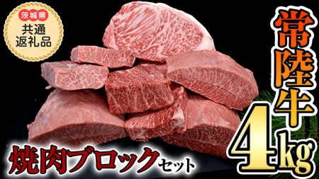 [ 常陸牛 ]焼肉 ブロックセット合計 4kg(茨城県 共通返礼品 製造地:守谷市) 国産 焼き肉 牛肉 やきにく ブランド牛 肉 サーロイン キャンプ