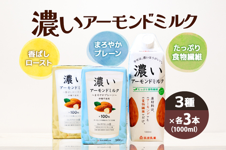 濃いアーモンドミルク1000ml 3種×各3本(たっぷり食物繊維・香ばしロースト・まろやかプレーン) 47-AH