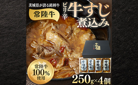 牛すじ煮込み 1kg 250g×4個 ピリ辛 茨城県産 ブランド牛 常陸牛 使用 523