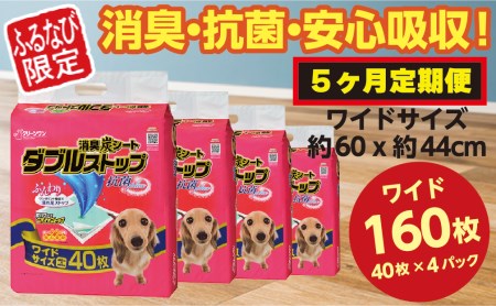 316[ふるなび限定][5ヶ月連続お届け]定期便 5回 消臭シート ダブルストップ ワイド 40枚×4袋 クリーンワン ペットシーツ 犬用 消臭 抗菌 炭シート ペットシート