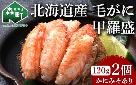 北海道産 毛がに甲羅盛(約120g)×2個※かにみそあり [道産ネットミツハシ] かに カニ 蟹 ガニ がに 北海道産 甲羅 海鮮 甲殻類 