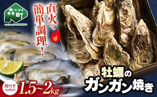 北海道森町 噴火湾産 海の恵みカキのガンガン焼き 殻付きカキ(加熱用) 1.5kg〜2kg [ワイエスフーズ] 森町 かき 牡蠣 海産物 魚貝類 ふるさと納税 北海道 