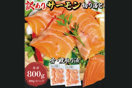 [12月25日決済確定分まで年内発送]訳あり サーモン 切り落とし 800g (400g×2袋) [ 数量限定 ][ 生食OK ] [工場直送 ] 不揃い 個包装 小分け サーモン刺身 刺身 スライス 切り落とし 鮭 サケ シャケ 冷凍 魚介 海鮮