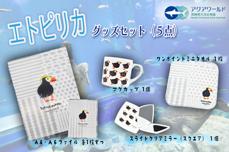エトピリカ グッズ セット ( マグカップ クリアファイル ×2 スライドクリアミラー ワンポイントミニタオル ) アクアワールド 大洗 水族館 茨城 グッズ オリジナル 限定 コップ A4ファイル A6ファイル 手鏡 ハンカチ えとぴりか 総柄 イラスト 海 鳥
