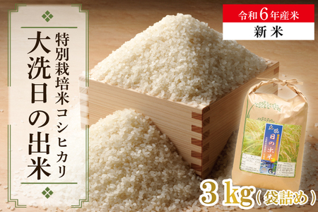 [新米]米 3kg 低農薬米 大洗 日の出米 コシヒカリ 令和6年産 特別栽培米 コメ こめ 送料無料