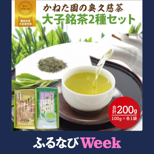 [ふるなびWEEK対象][農林水産大臣賞受賞]かねた園の奥久慈茶 大子銘茶 2種セット 計200g(100g×各1袋)(CK002-F)