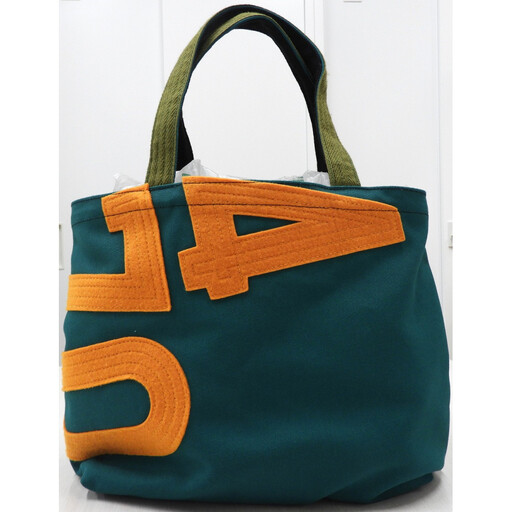 [競走馬調教用ゼッケン使用:ゼッケンバッグ] 舟形トート[1-緑色ゼッケン×橙文字]