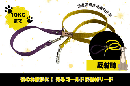 『ゴールド』反射材の光る犬用リード[小型犬用10キロまで][散歩 愛犬 夜散歩 手作り 阿見町 茨城県](40-29)